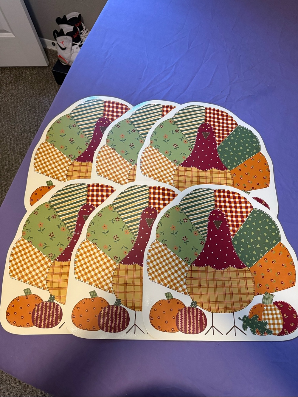 Patchwork Turkey Placemat Set - Fall Pumpkin Design set of 6